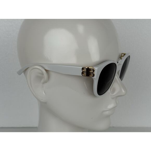 Balenciaga Sunglasses 55mm XL White Frame Gold hardware Black Lenses - Picture 3 of 6